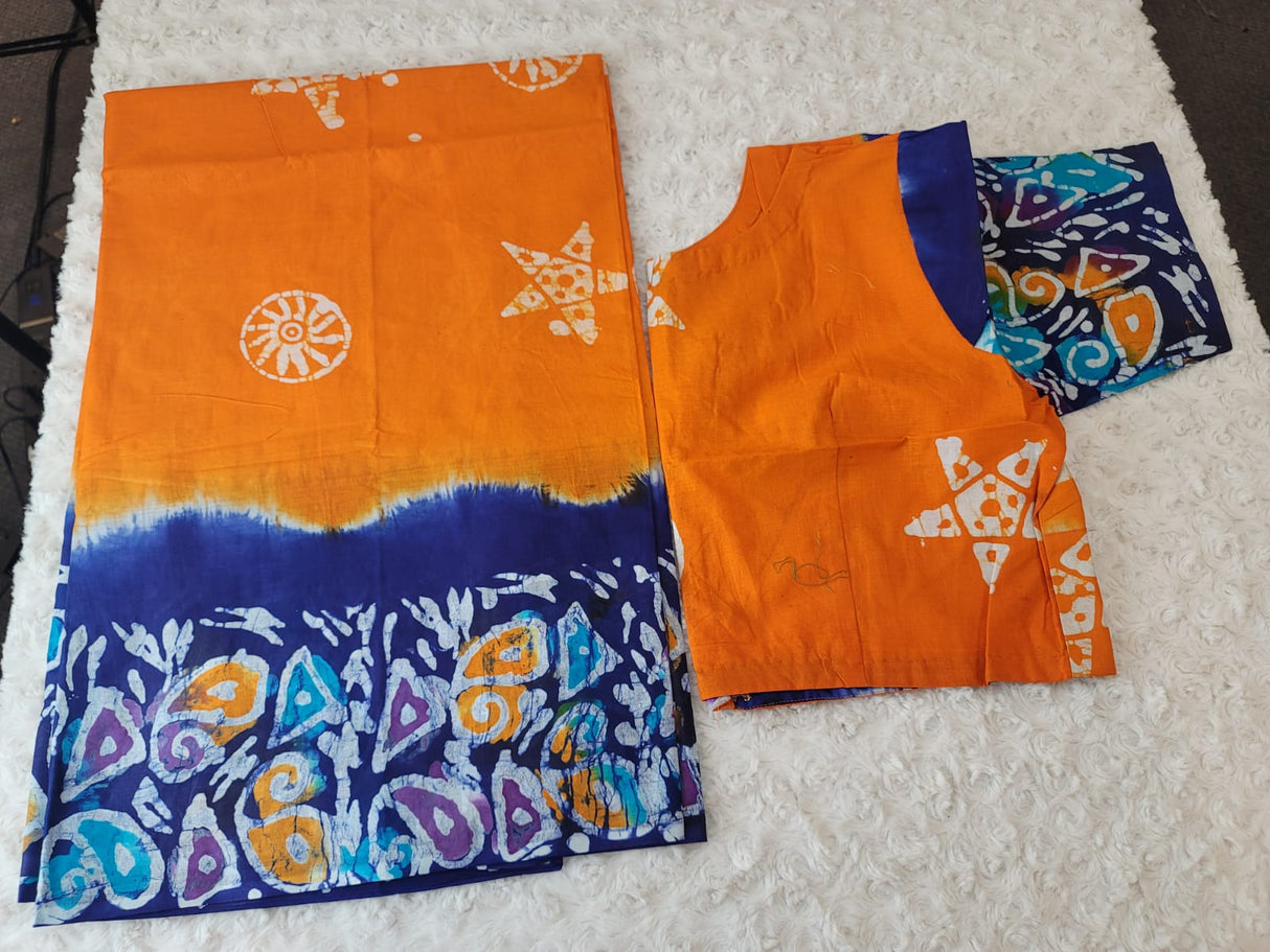 Cotton batik saree with stiched blouse