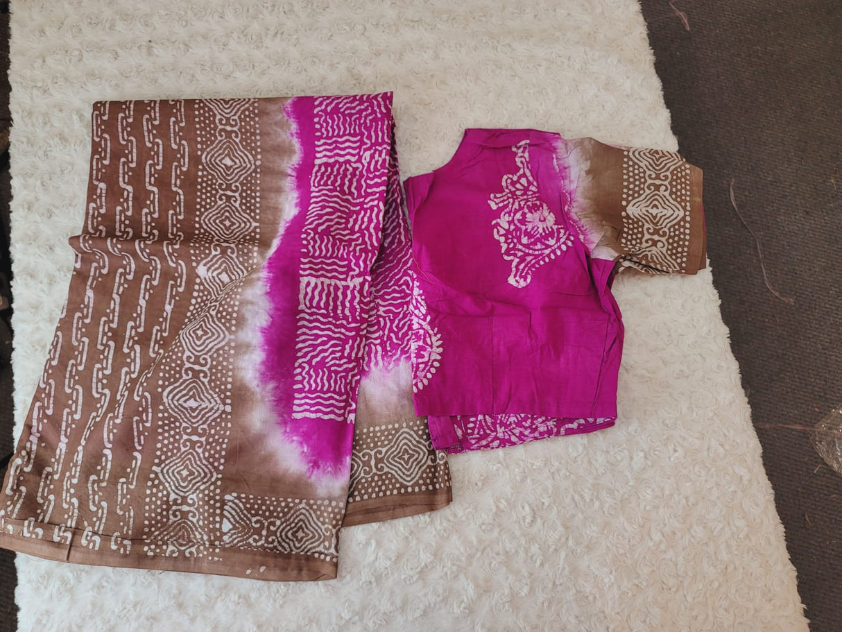 Cotton batik saree with stiched blouse