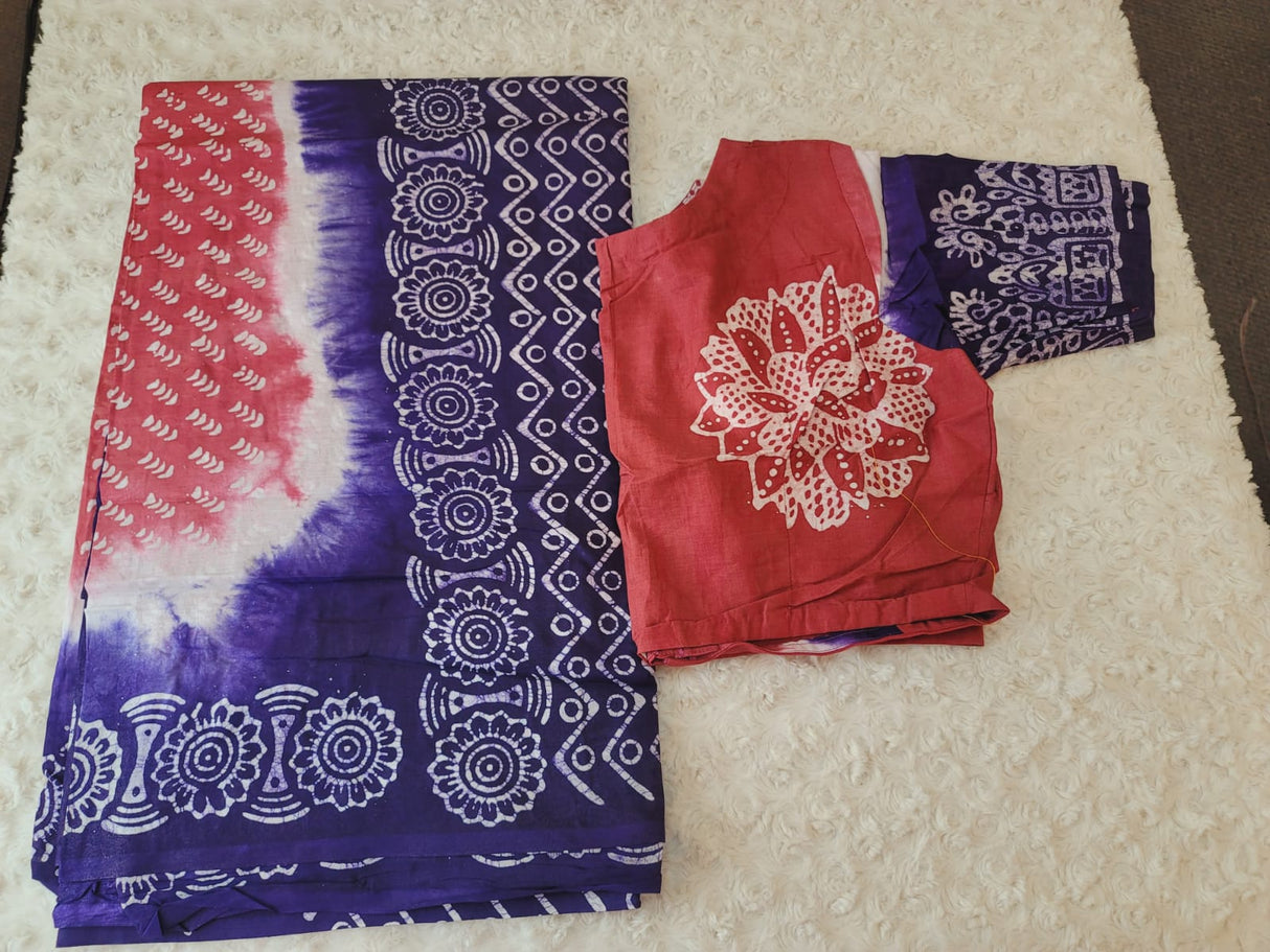 Cotton batik saree with stiched blouse