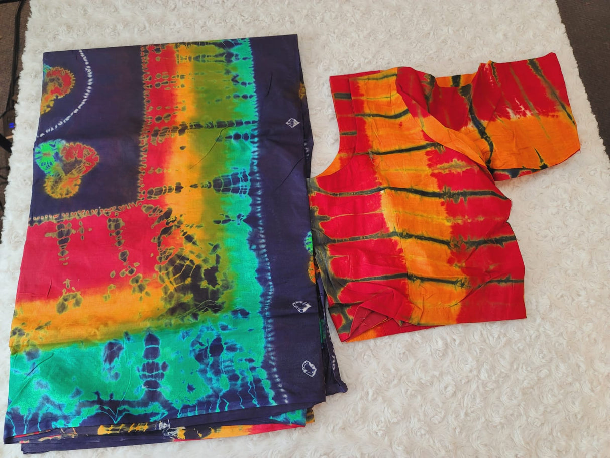 Cotton batik saree with stiched blouse