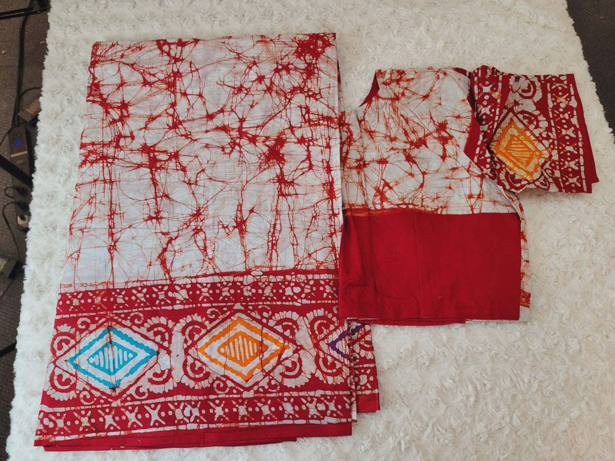 Cotton batik saree with stiched blouse