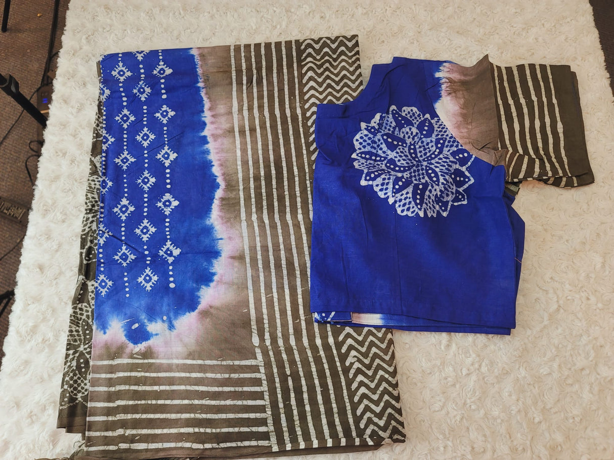 Cotton batik saree with stiched blouse