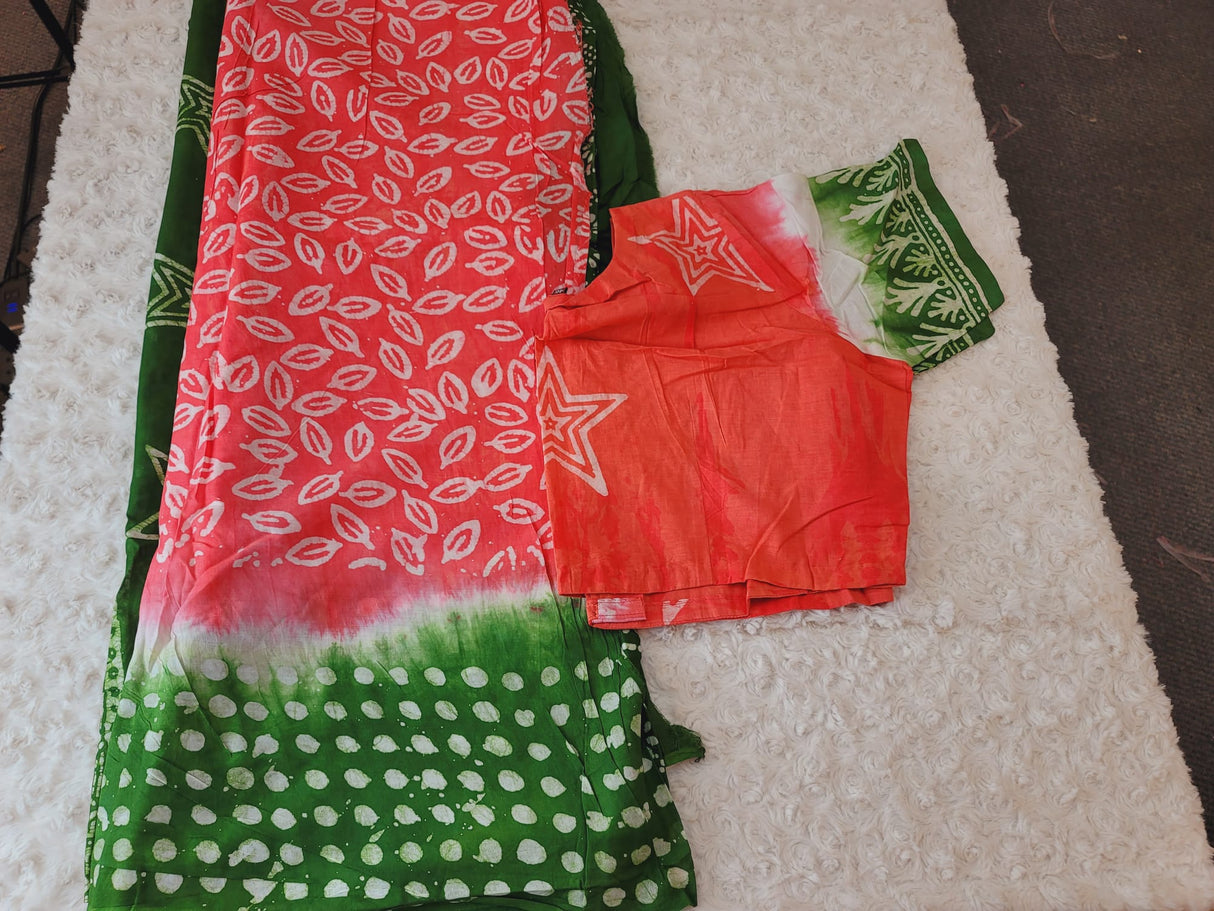 Cotton batik saree with stiched blouse