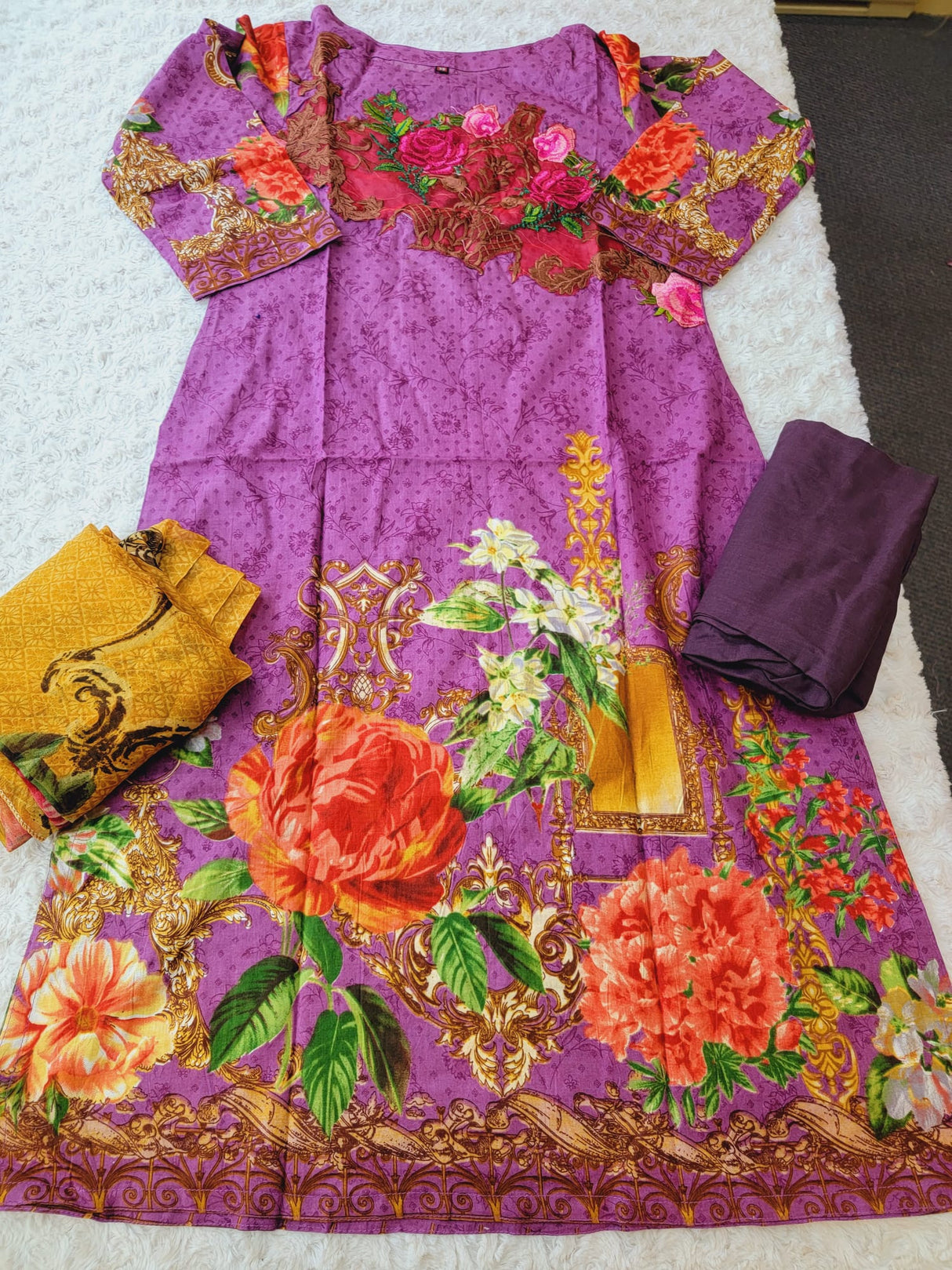 Indian Cotton Stitched Embroidery Suit Ready To Ship
