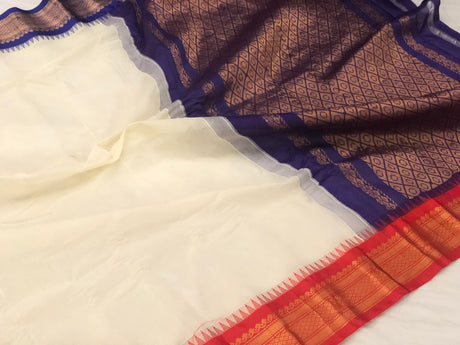 Pure Cotton Handcrafted Handloom Gadwal Sarees with Ganga Jamuna Border and Rich Zari Weavings In The Anchal n Border without Blouse