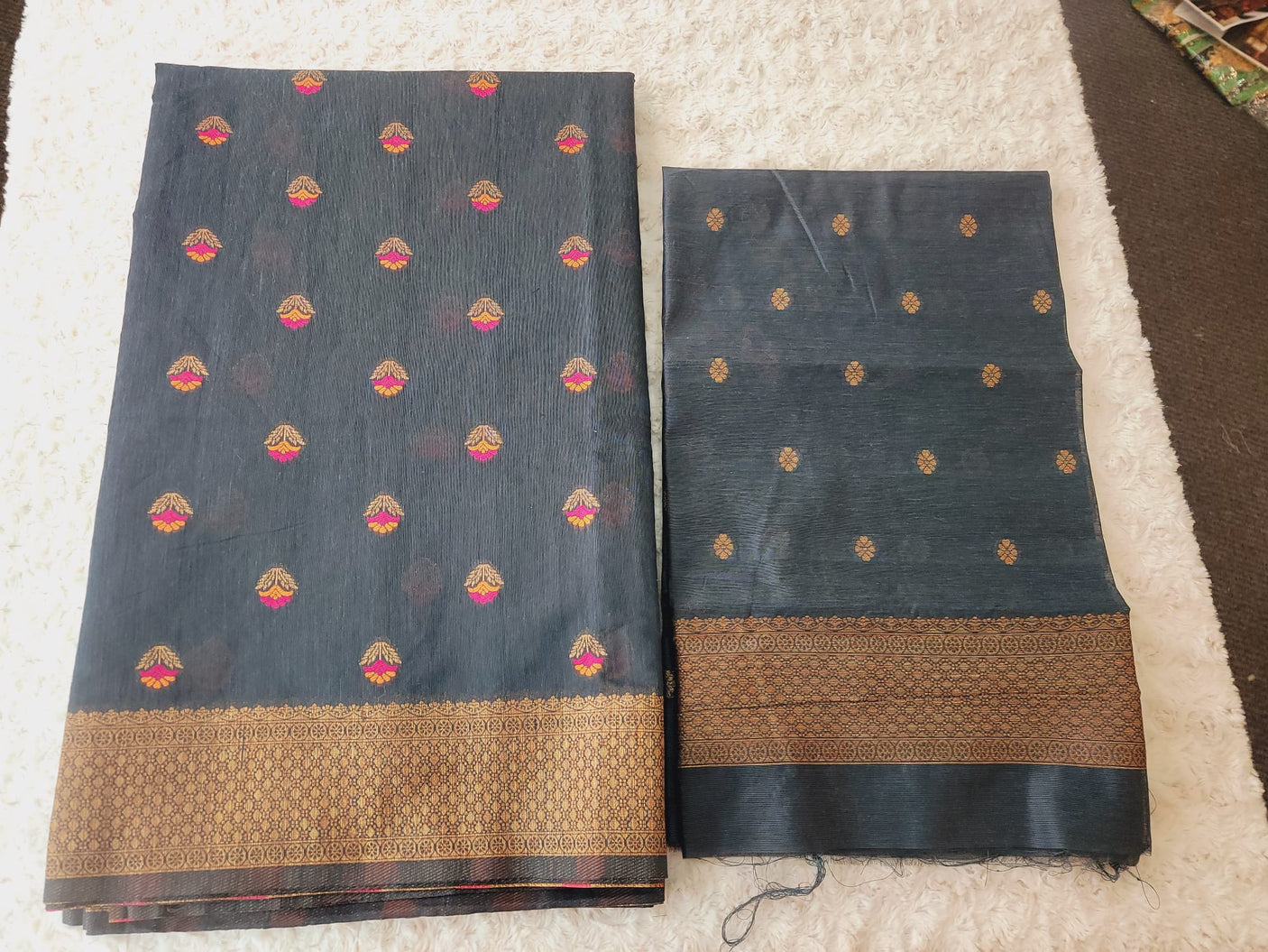 Pure tusser sillk with zari border and pallu