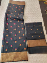 Pure tusser sillk with zari border and pallu