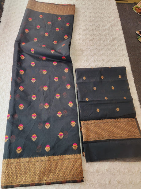 Pure tusser sillk with zari border and pallu