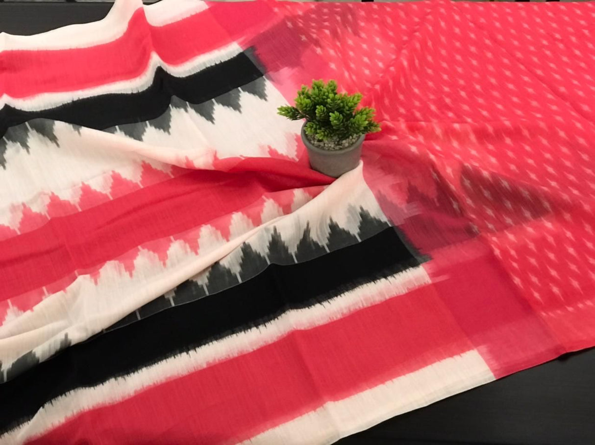Soft Slub Cotton With ikkat prints (With running lkkat print blouse pc)