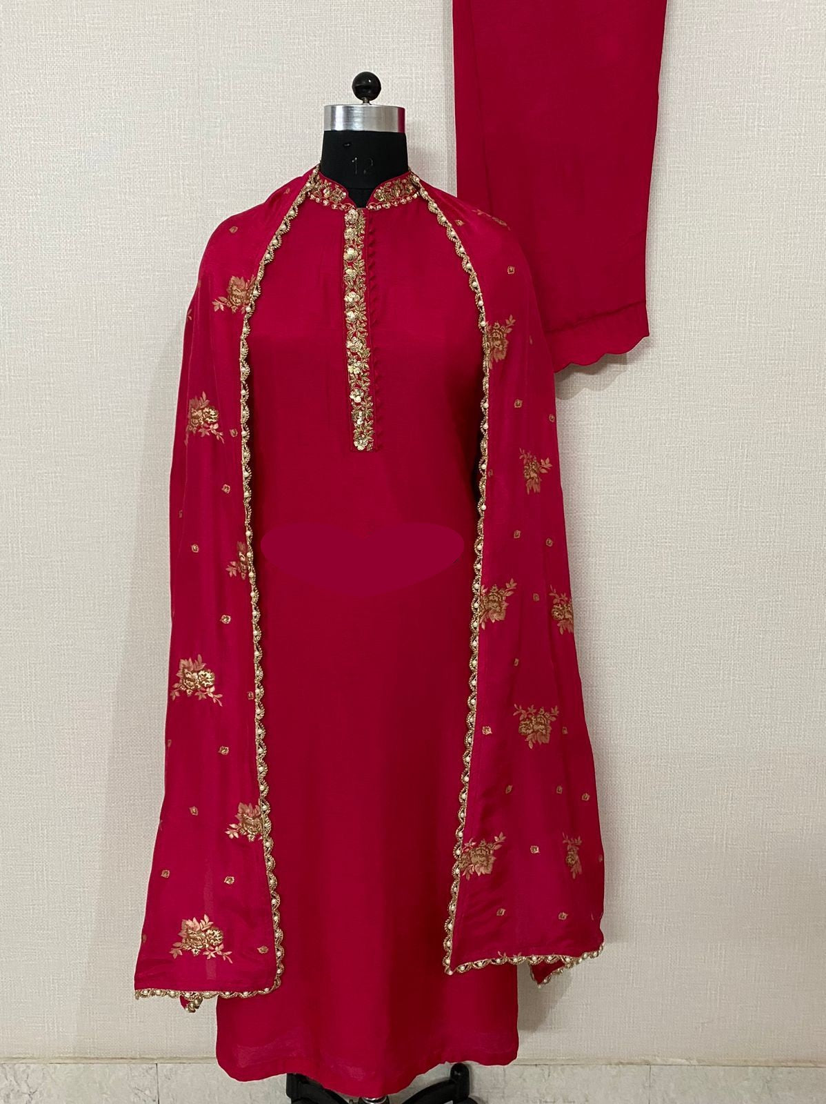 Pure Dola Silk Ready To Wear kurta with Attached Lining And Beautiful Zardozi Hand Work