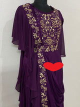 Pure Imported Crepe Ready To Wear Attached Draping Saree Style Gown With Lining Attached And Beautiful Beads Cutdana Pearl Sequence And Dabka Zari Hand Work Detailing