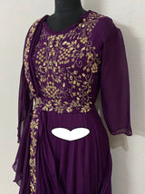 Pure Imported Crepe Ready To Wear Attached Draping Saree Style Gown With Lining Attached And Beautiful Beads Cutdana Pearl Sequence And Dabka Zari Hand Work Detailing