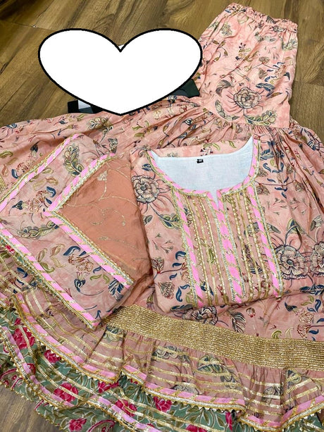 Premium maslin kurti with heavy detailing of gota & lace