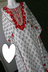 Beautiful cotton printed stitched kaftan with thread embroidery on front n back Paired with cotton stitched pant with crochet lace