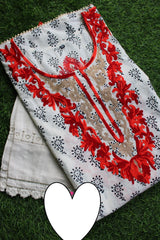 Beautiful cotton printed stitched kaftan with thread embroidery on front n back Paired with cotton stitched pant with crochet lace