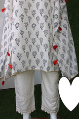 Beautiful cotton printed stitched kaftan with thread embroidery on front n back Paired with cotton stitched pant with crochet lace