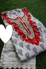 Beautiful cotton printed stitched kaftan with thread embroidery on front n back Paired with cotton stitched pant with crochet lace