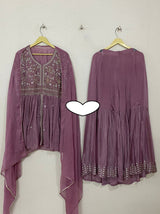 Pure Chinon Ready To Wear Peplum kurta With Attached Lining And Beautiful Silver Thread Work Embellished With Pearl Cutdana Detailing