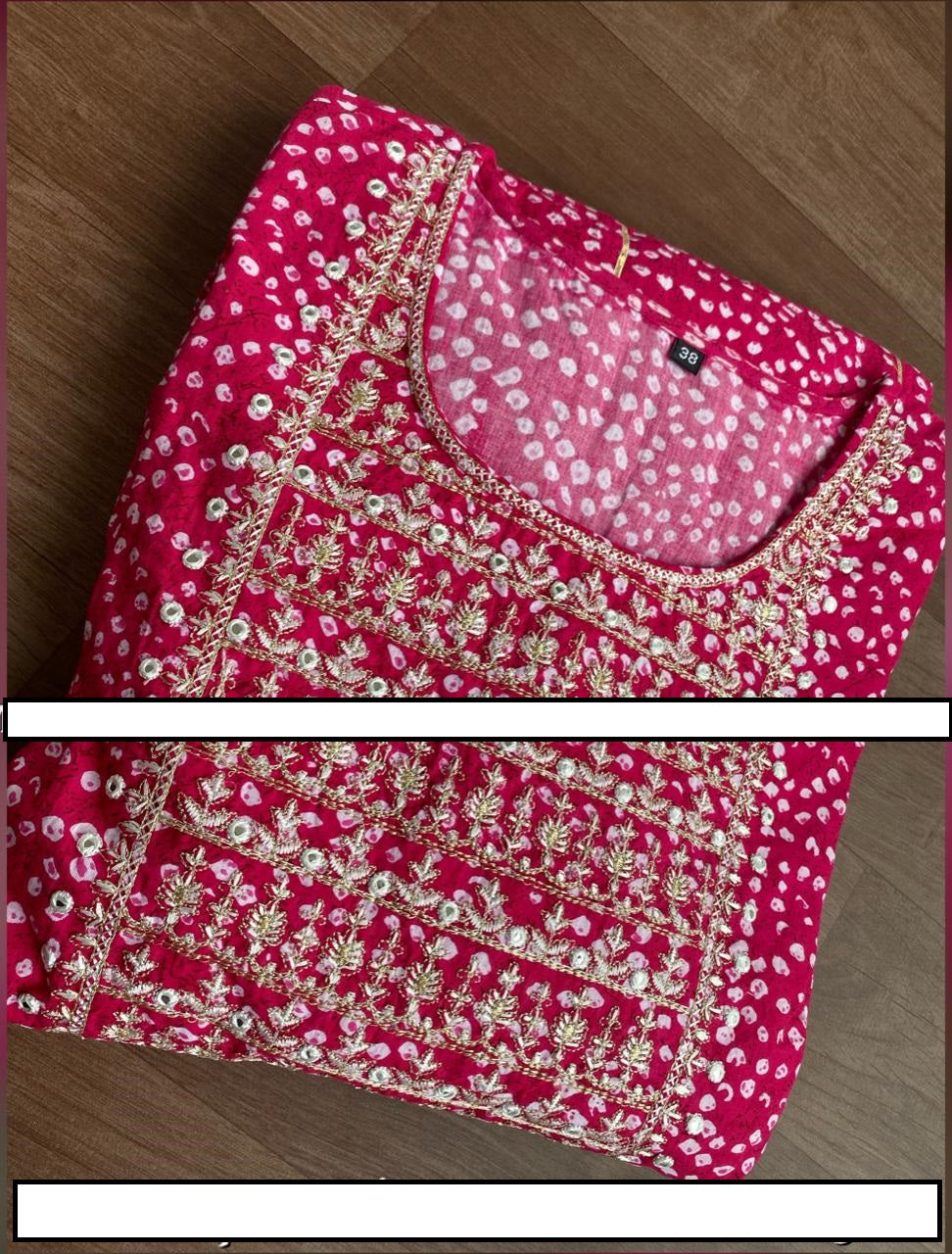 Premium Cotton Bandej Gown With Beautiful Embroidery On Yoke and Gota Detailing