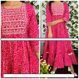 Premium Cotton Bandej Gown With Beautiful Embroidery On Yoke and Gota Detailing