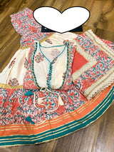 Premium cotton peplum with attached jacket detailed with pipe work , tassles & gota work.