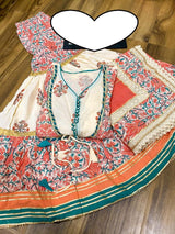 Premium cotton peplum with attached jacket detailed with pipe work , tassles & gota work.