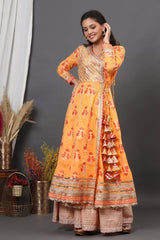 Premium heavy cotton designer anarkali kurti with side tslit  detailed with heavy gota work all over. Premium cotton sharara with heavy gota work Premium  organza duppata t with heavy gota flower & lace