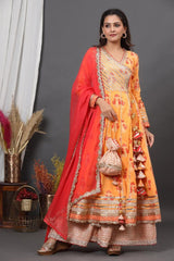 Premium heavy cotton designer anarkali kurti with side tslit  detailed with heavy gota work all over. Premium cotton sharara with heavy gota work Premium  organza duppata t with heavy gota flower & lace