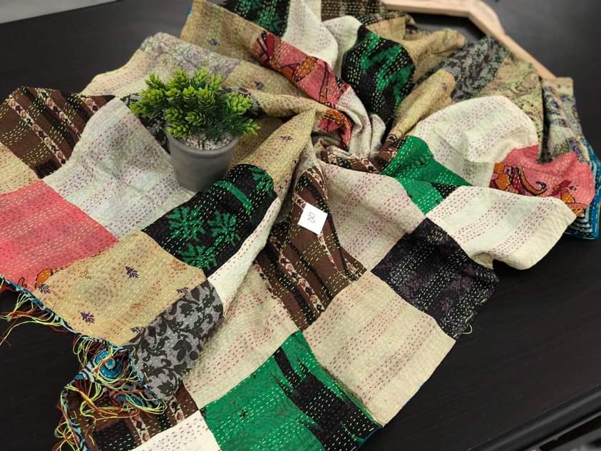 Pure hand stitched, math-stitch silk stoles which can be carried both ways!