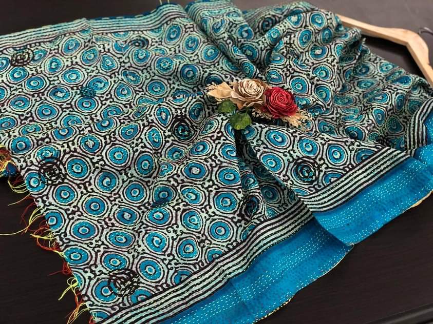 Pure hand stitched, math-stitch silk stoles which can be carried both ways!