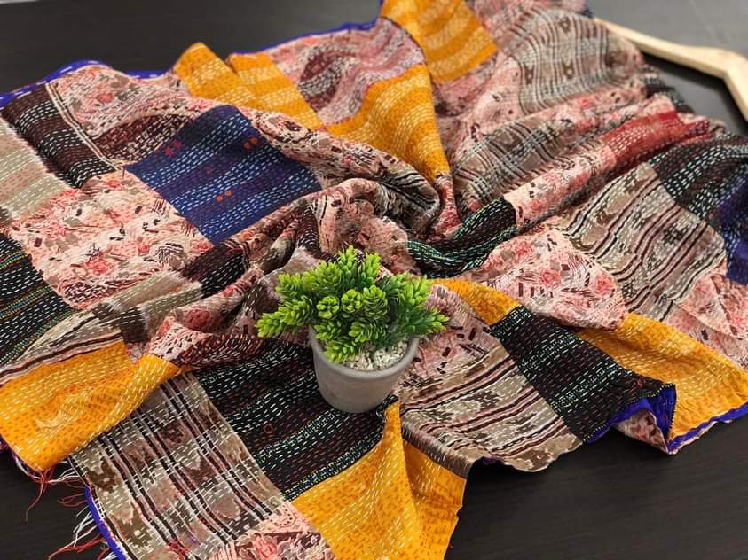 Pure hand stitched, math-stitch silk stoles which can be carried both ways!