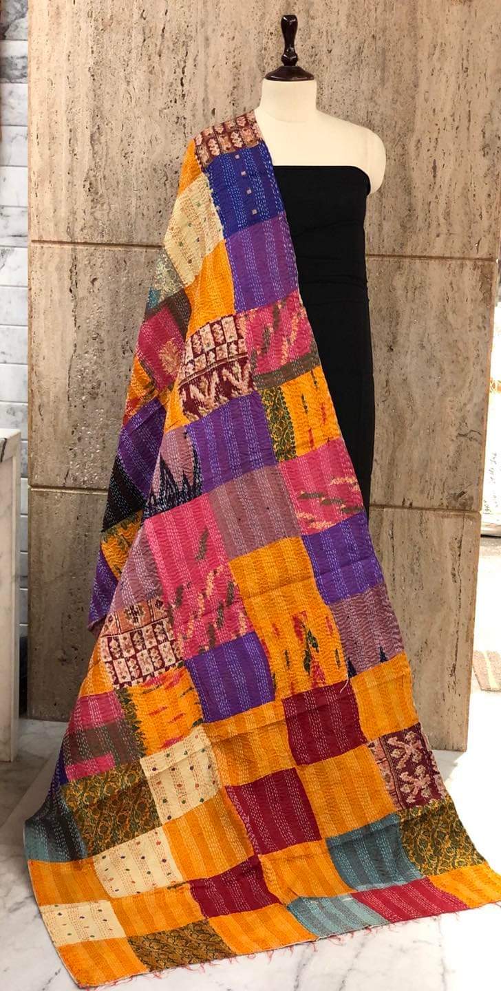 Pure hand stitched, math-stitch silk stoles which can be carried both ways!