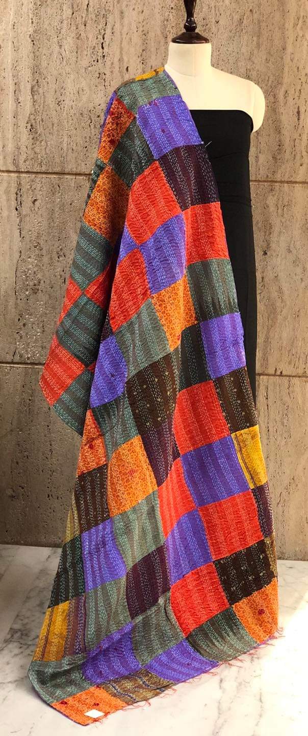 Pure hand stitched, math-stitch silk stoles which can be carried both ways!