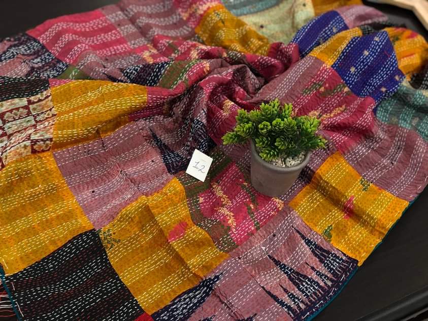 Pure hand stitched, math-stitch silk stoles which can be carried both ways!