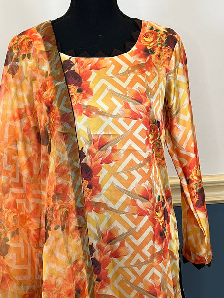 Super Soft Raw Silk Kamiz With Digital Printed Organza Dupatta