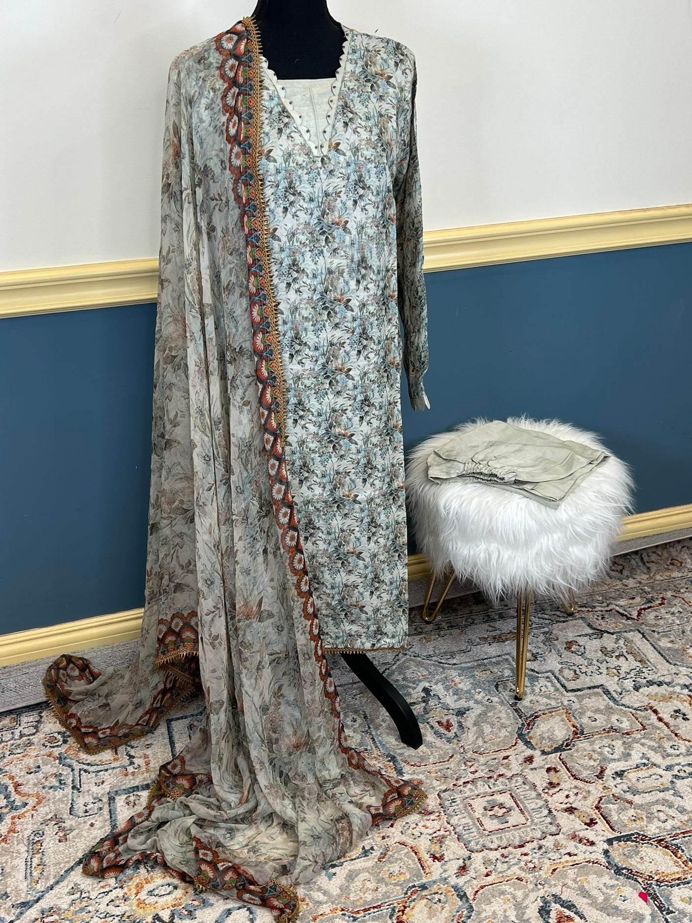 Pure silk kamiz and pant with pure chiffon dupatta