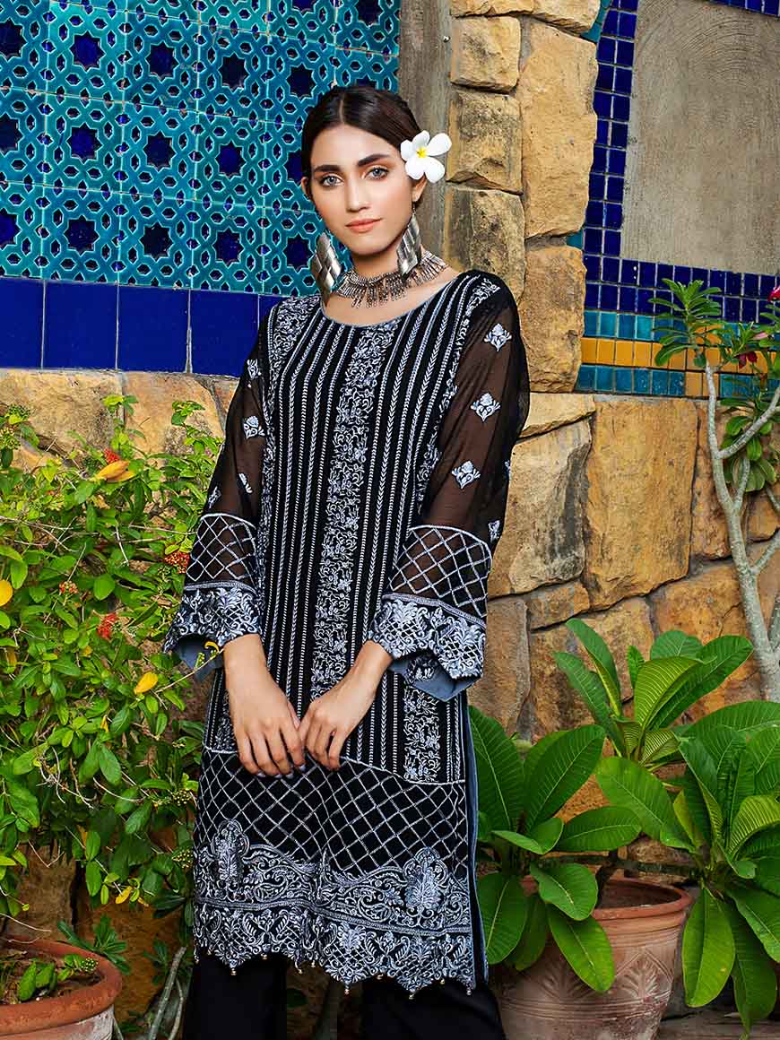 Zephyr Chiffon Embroidered Kurti 2 pcs-100% Original Guaranteed