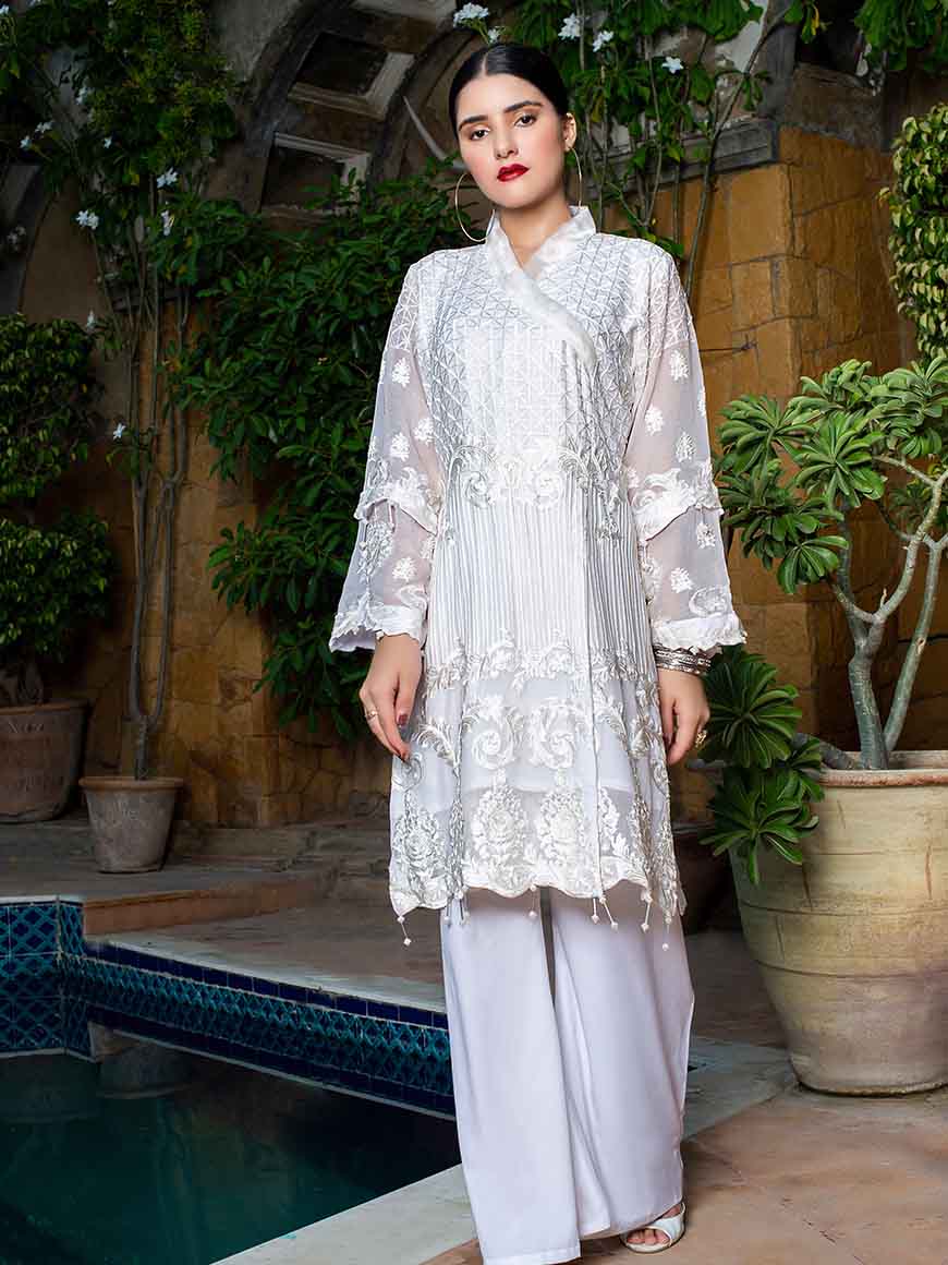 Zephyr Chiffon Embroidered Kurti 2 pcs-100% Original Guaranteed