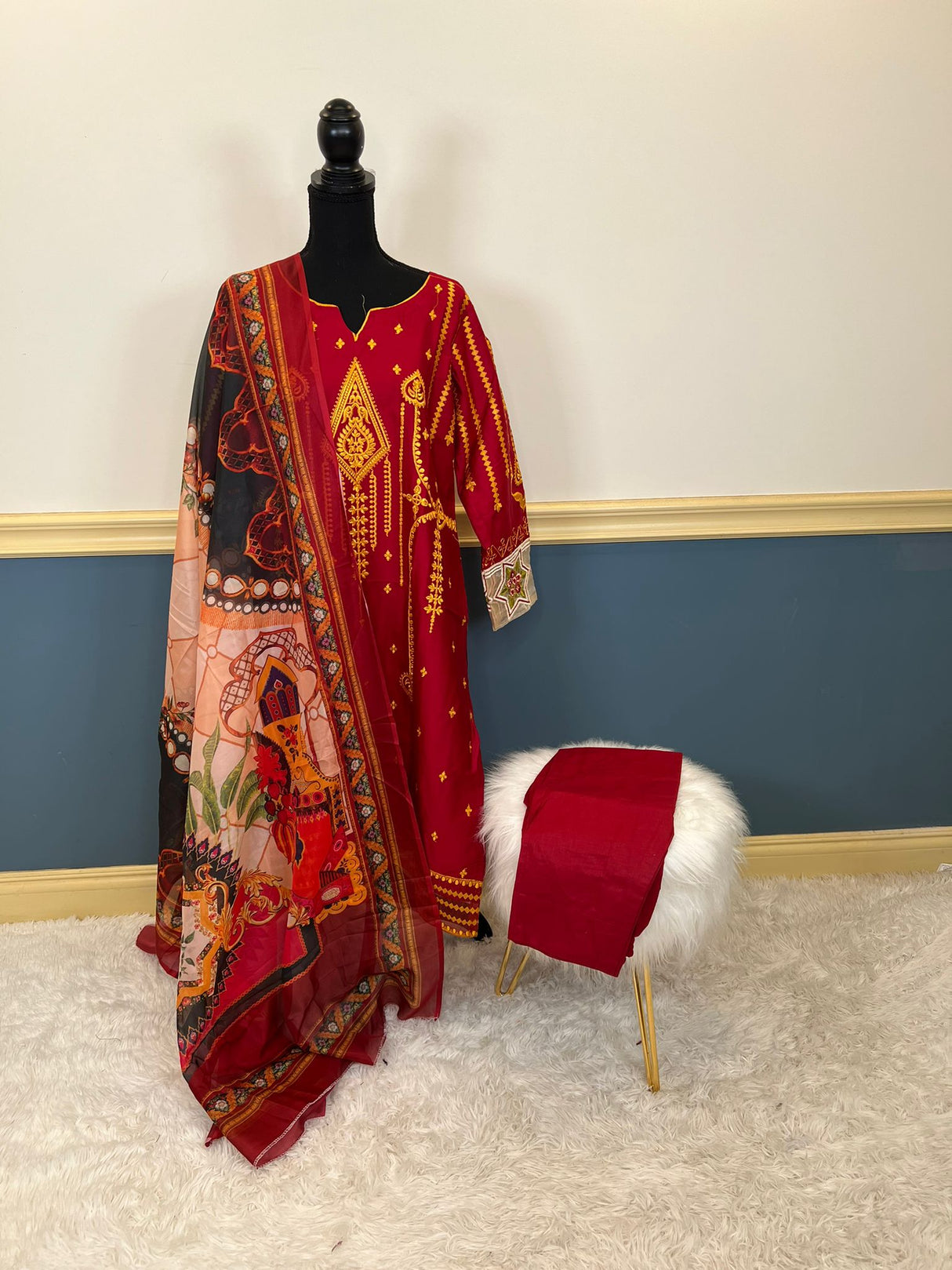 Indian Cotton Stitched Embroidery Suit Ready To Ship