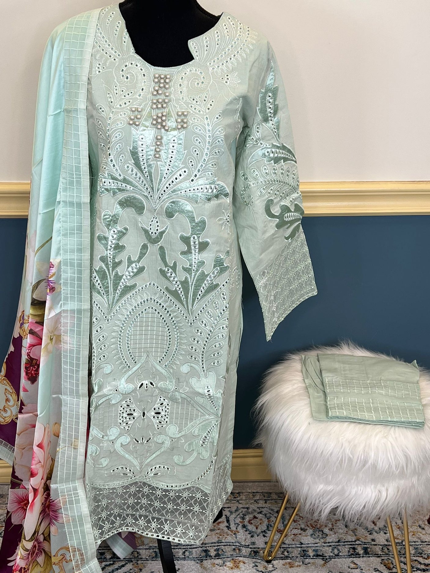 Pakistani Stitched Luxury Embroidered lawn Salwar kameez ready to ship