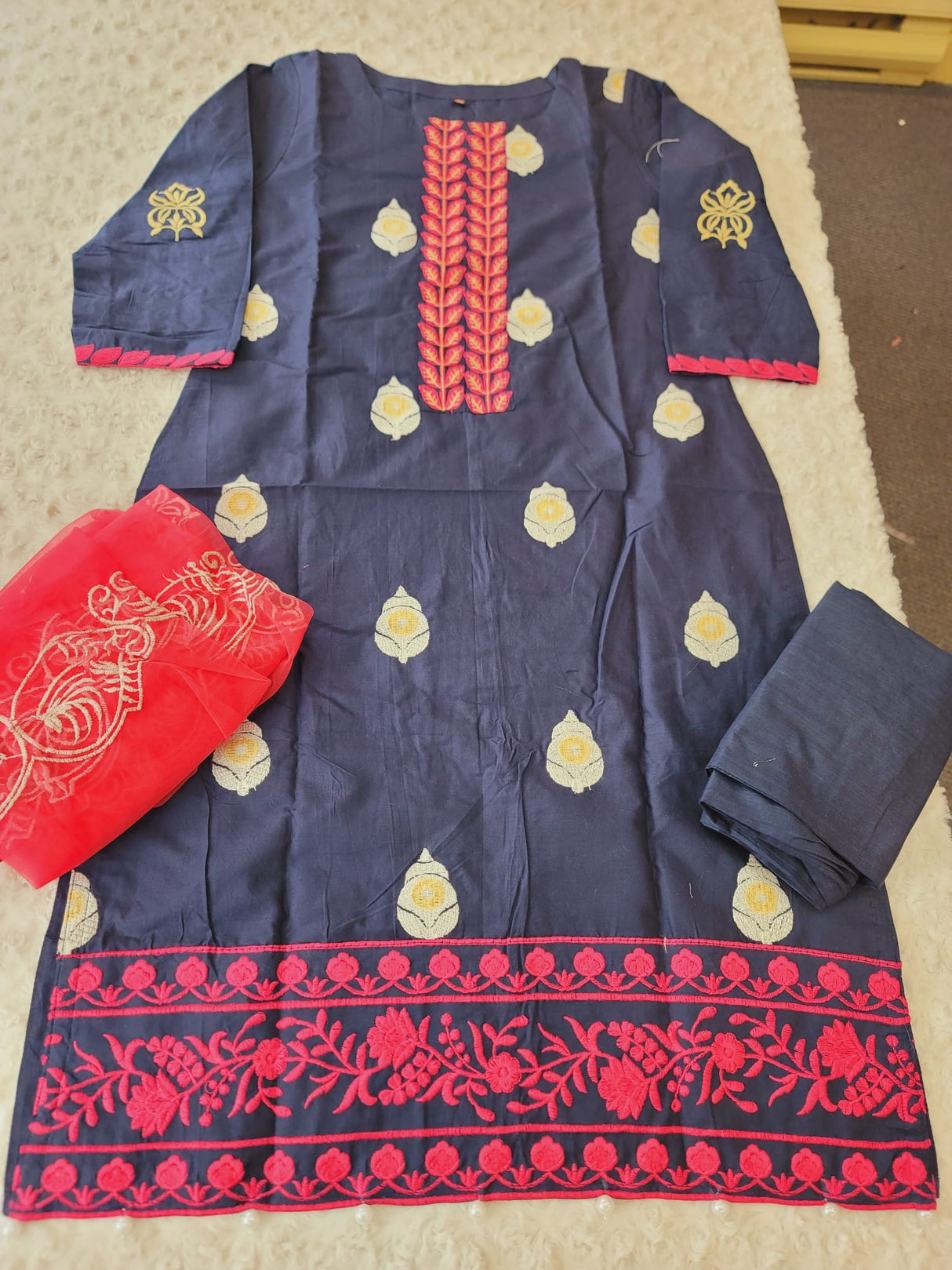 Indian Cotton Stitched Embroidery Suit Ready To Ship