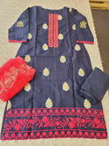 Indian Cotton Stitched Embroidery Suit Ready To Ship