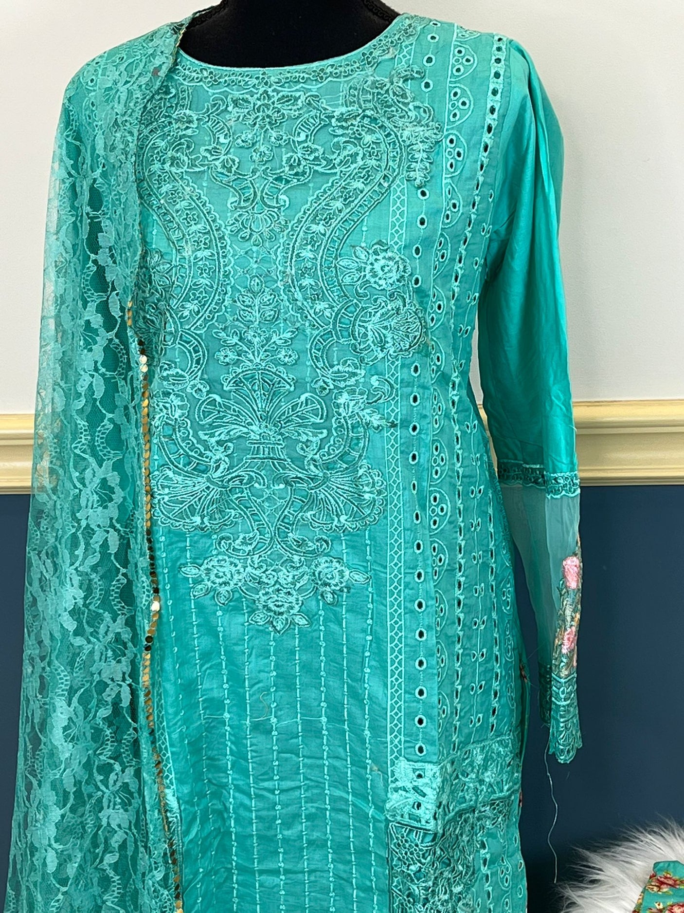 Pakistani Stitched Luxury Embroidered lawn Salwar kameez ready to ship