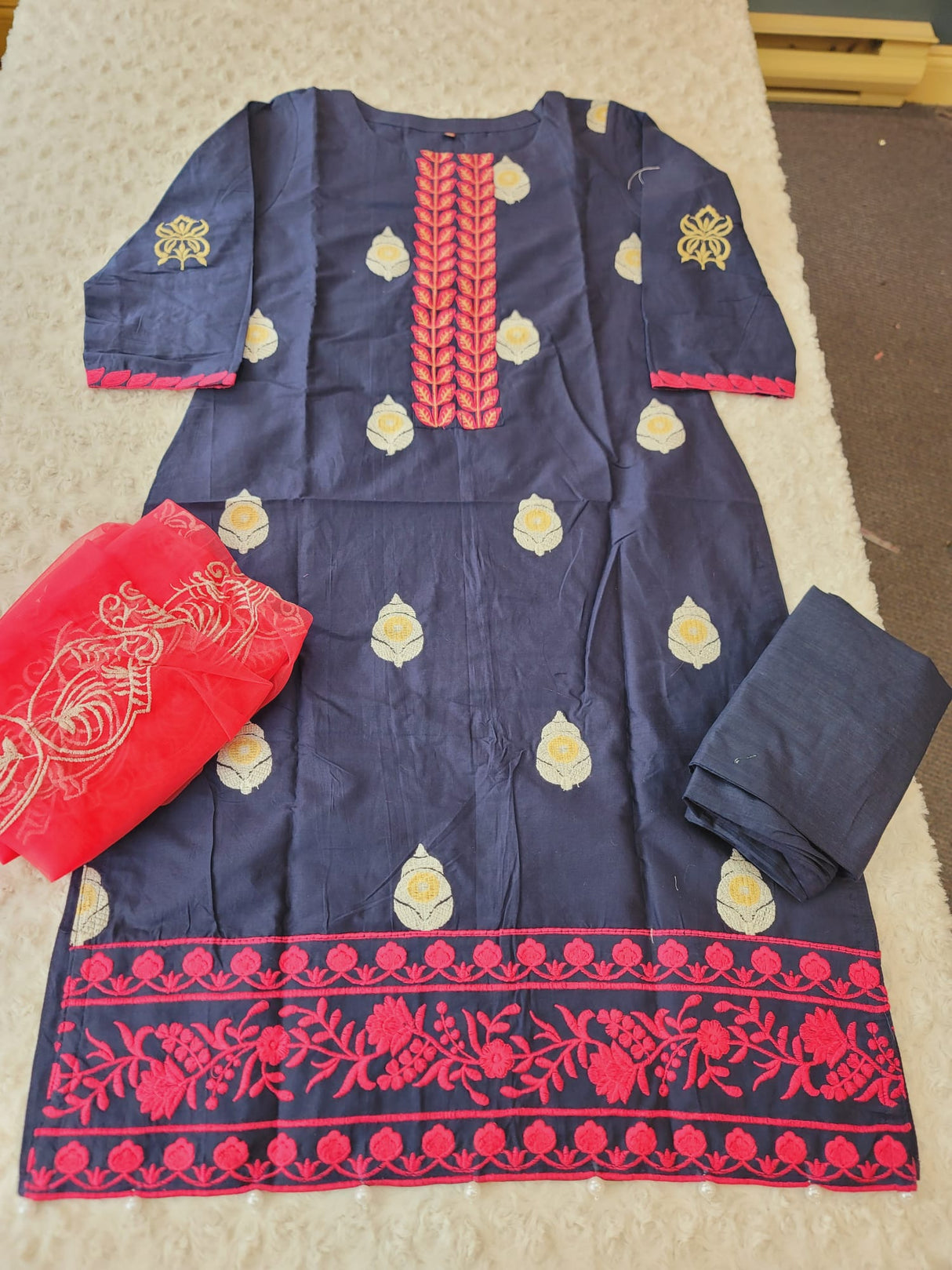 Indian Cotton Stitched Embroidery Suit Ready To Ship