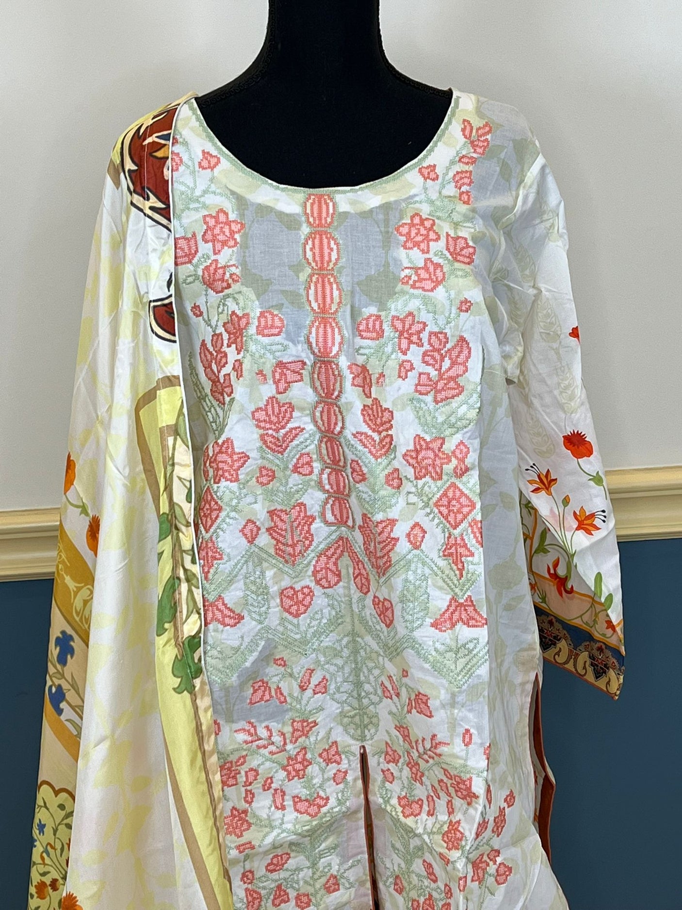 Pakistani lawn stitched  Embroidered Suit Ready To Ship