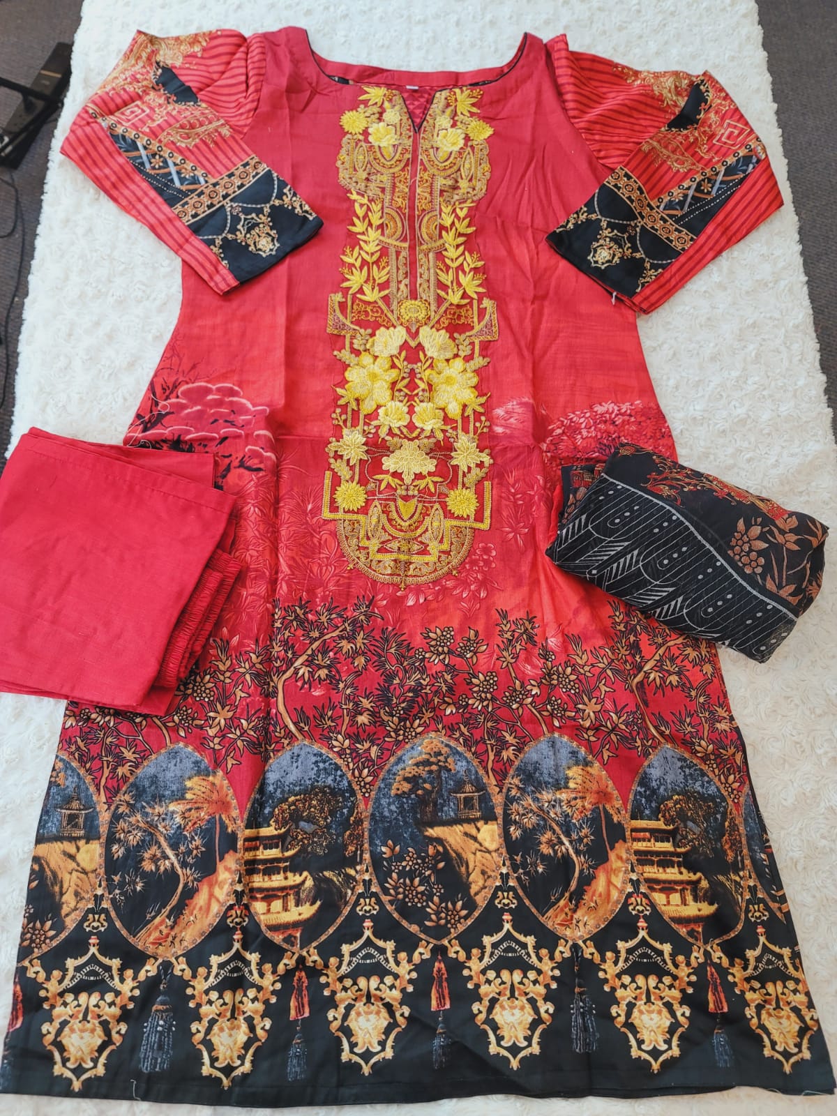 Indian Cotton Stitched Embroidery Suit Ready To Ship