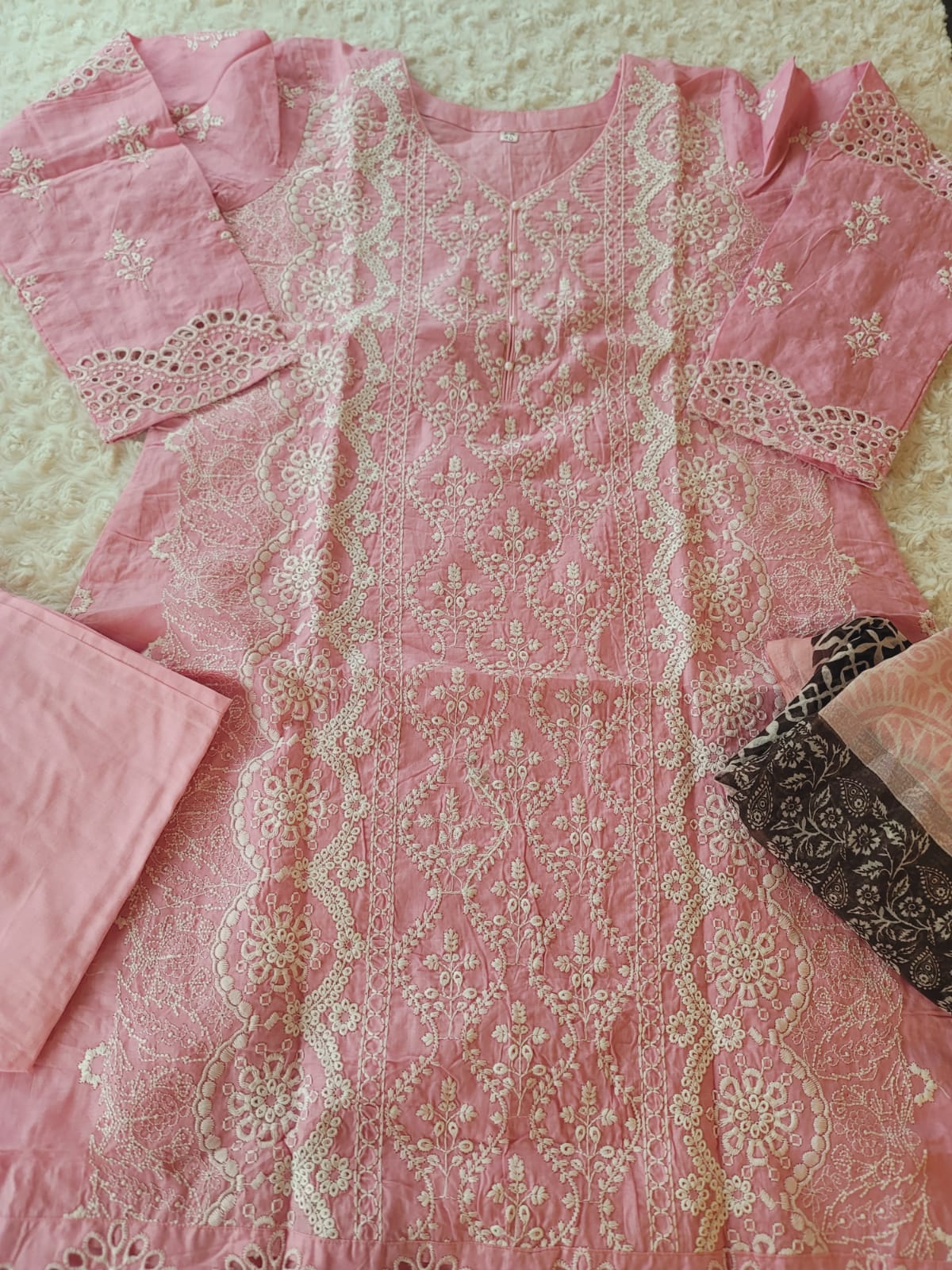 Indian Cotton Stitched Embroidery Suit Ready To Ship