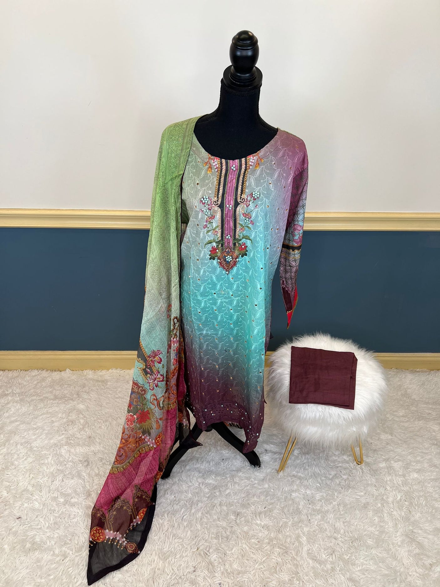 Pakistani Stitched lawn Embroidered Salwar kameez ready to ship
