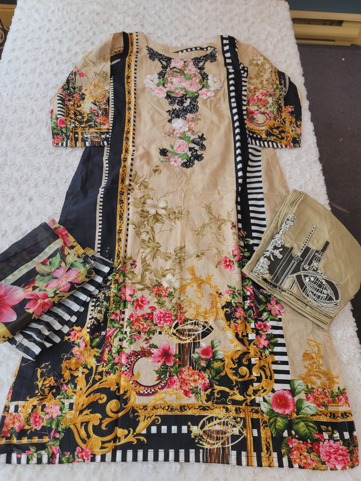 Indian Cotton Stitched Embroidery Suit Ready To Ship