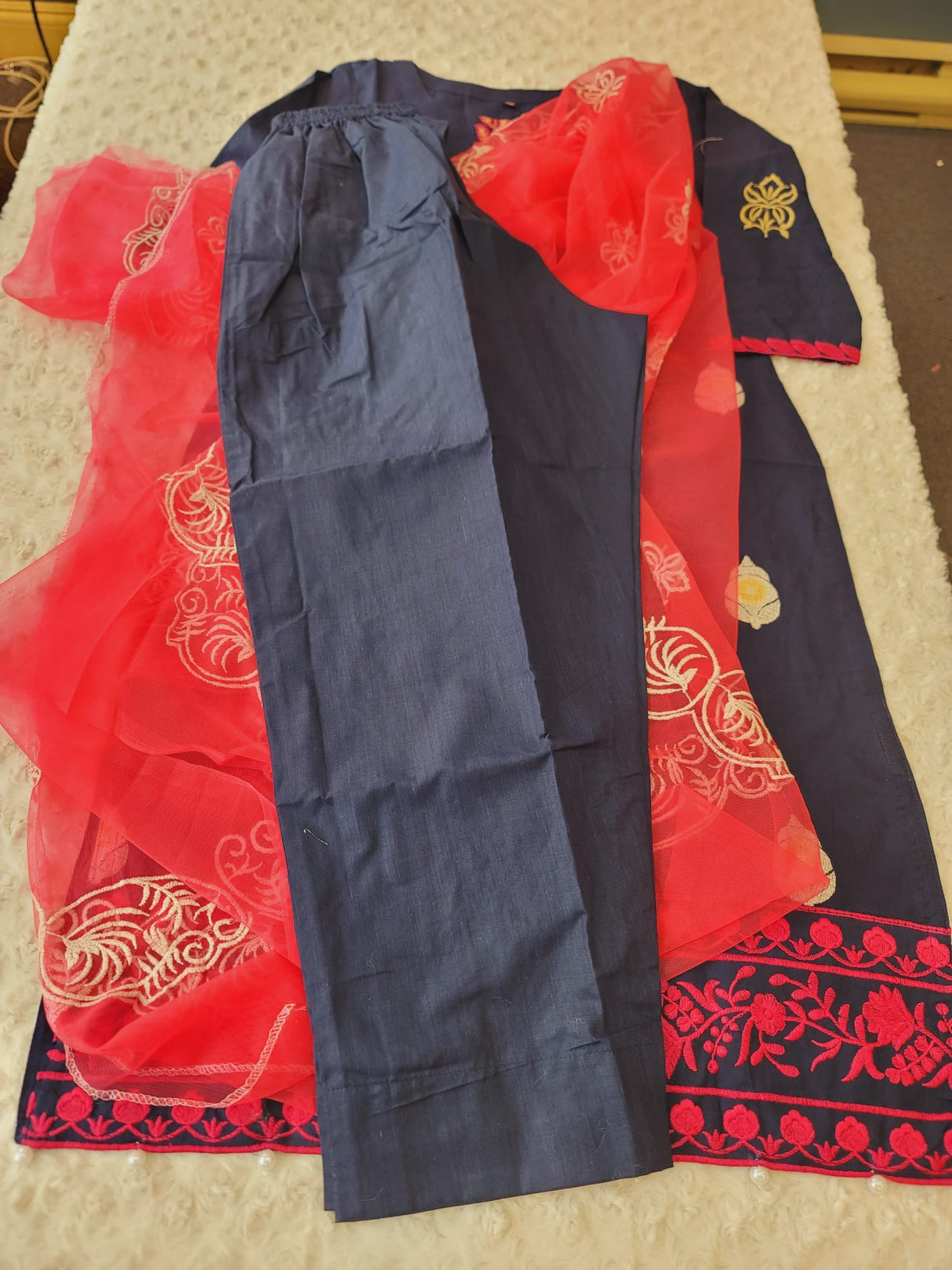 Indian Cotton Stitched Embroidery Suit Ready To Ship